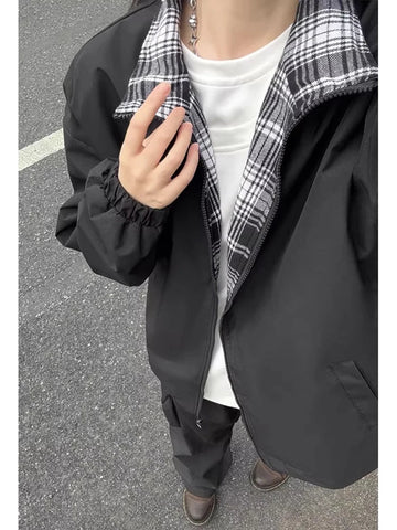 AIDASE  -  Autumn Cleanfit Plaid Interior Workwear Jaet Men's Rigorous Haome Stand Collar Casual Couple's Outerwear aidase-shop